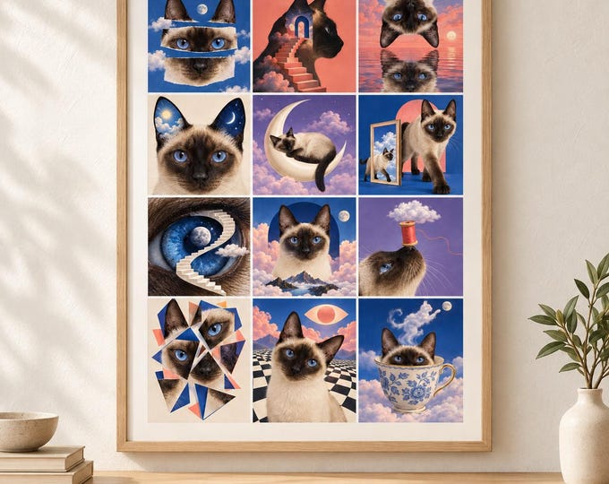 Siamese Cat Surreal Collage Print, Cream Seal Point, A2 Digital Download — presentación de la obra