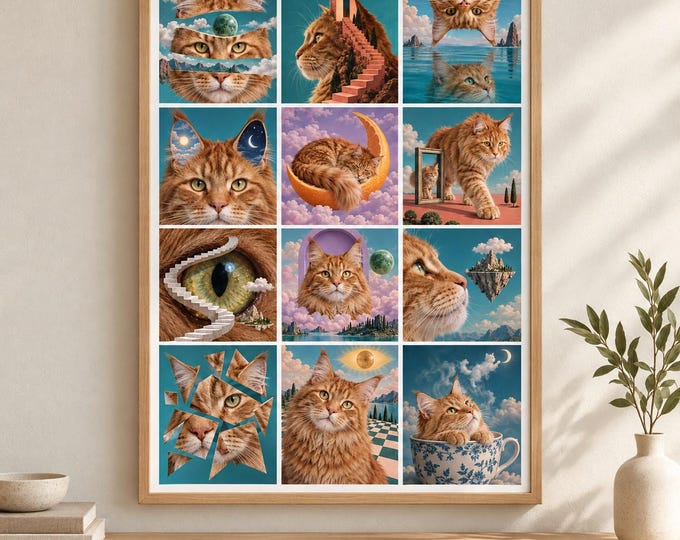 Maine Coon Cat Surreal Collage Print, Orange Ginger, A2 Digital Download — presentación de la obra