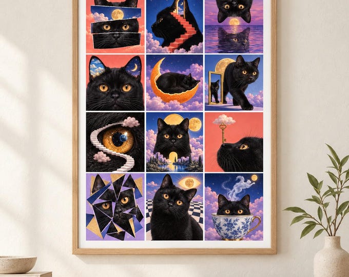 Bombay Cat Surreal Collage Print, Black, A2 Digital Download — presentación de la obra