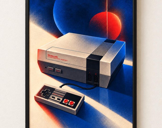 Nintendo NES Art Print, Luminous Gaming Wall Art, Gamer Room Decor, A2 Digital Download — presentación de la obra