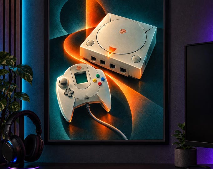 Sega Dreamcast Art Print, Luminous Gaming Wall Art, Gamer Room Decor, A2 Digital Download — presentación de la obra
