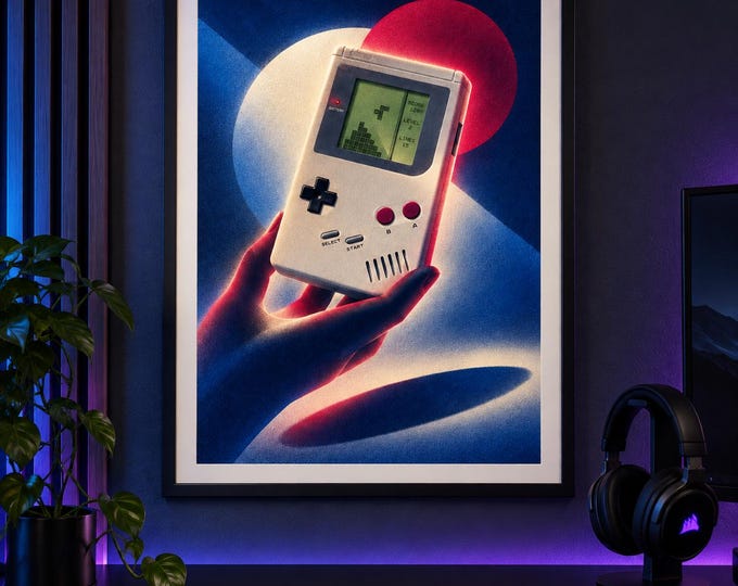 Luminous Game Boy Art Print, Retro Gaming Wall Decor (A2 Digital Download) — presentación de la obra
