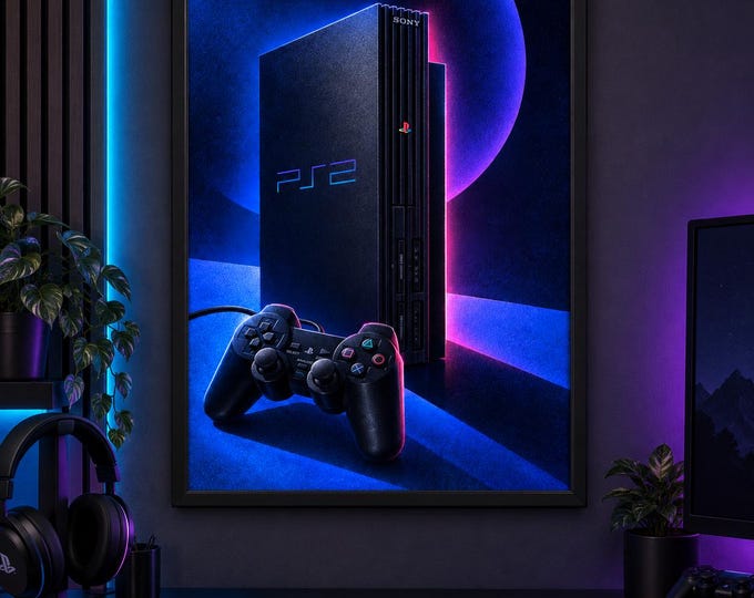 Luminous PS2 Art Print, Retro Gaming Wall Decor (A2 Digital Download) — presentación de la obra