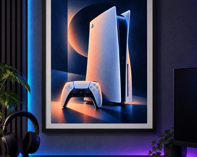 Sony PlayStation 5 Art Print, Luminous Gaming Wall Art, Gamer Room Decor, A2 Digital Download — presentación de la obra