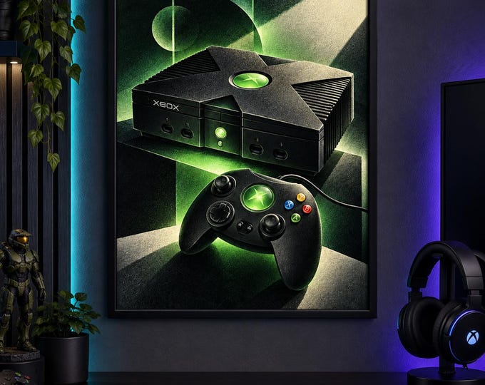 Microsoft Xbox Art Print, Luminous Gaming Wall Art, Gamer Room Decor, A2 Digital Download — presentación de la obra