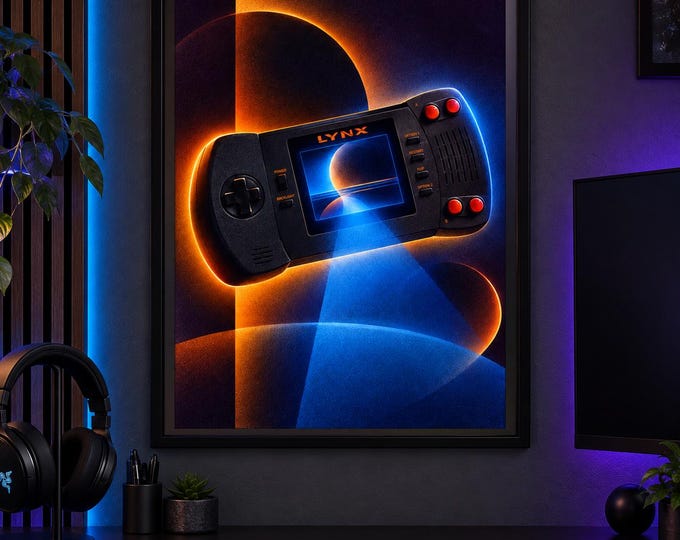 Atari Lynx II Luminous Gaming Art Print, Retro Console Wall Decor (A2 Digital Download) — presentación de la obra