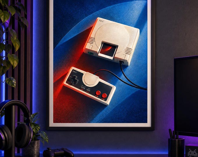 NEC PC Engine Luminous Gaming Art Print, Retro Console Wall Decor (A2 Digital Download) — presentación de la obra
