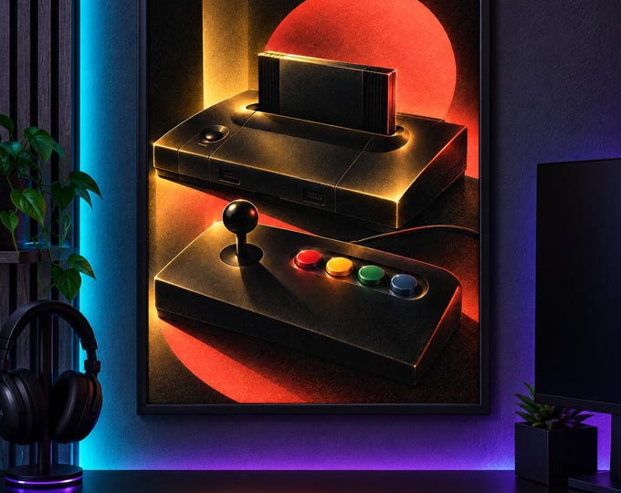 SNK Neo Geo AES Art Print, Luminous Gaming Wall Art (A2 Digital Download) — presentación de la obra