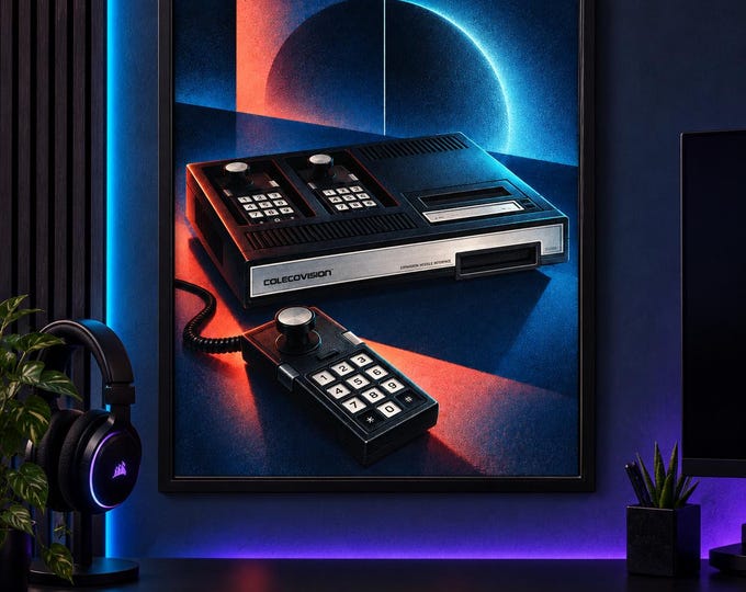 ColecoVision Art Print, Luminous Gaming Wall Art, Gamer Room Decor, A2 Digital Download — presentación de la obra