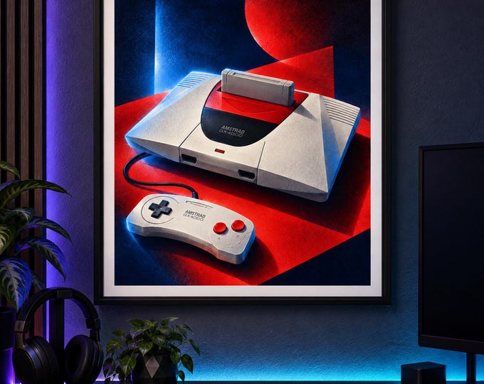 Amstrad GX4000 Art Print, Luminous Gaming Wall Art, Gamer Room Decor, A2 Digital Download — presentación de la obra