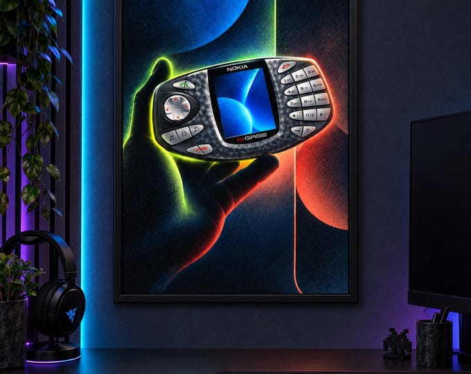 Nokia N-Gage Art Print, Luminous Gaming Wall Art, Gamer Room Decor, A2 Digital Download — presentación de la obra
