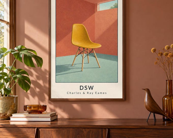 DSW Chair Art Print, Charles and Ray Eames Furniture Poster, A2 Digital Download — presentación de la obra
