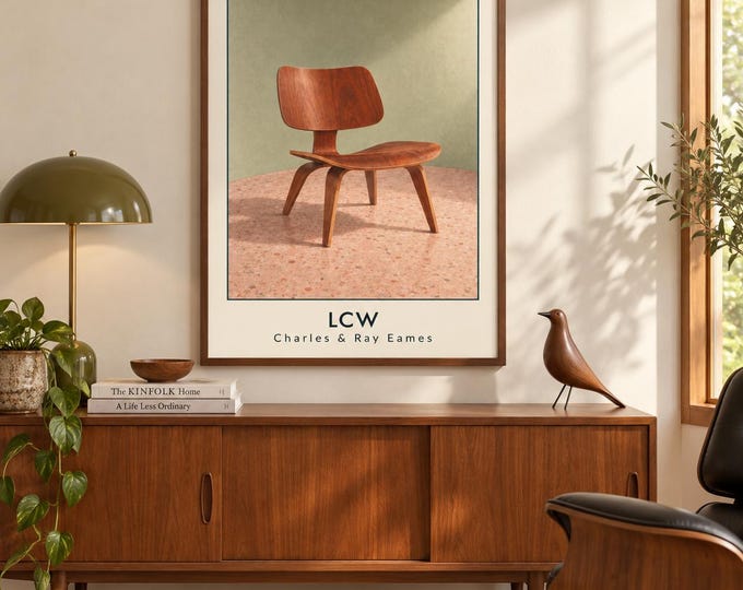 LCW Chair Art Print, Charles and Ray Eames Furniture Poster, A2 Digital Download — presentación de la obra