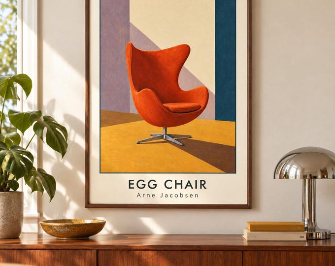 Egg Chair Art Print, Arne Jacobsen Furniture Poster, A2 Digital Download — presentación de la obra