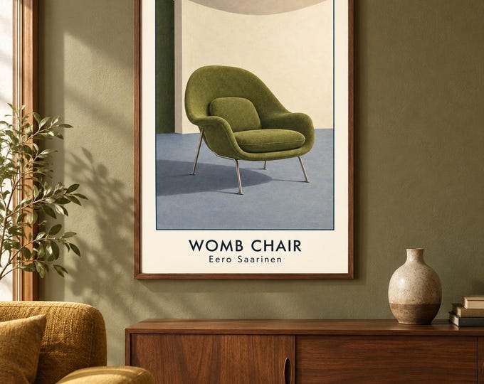 Womb Chair Art Print, Eero Saarinen Furniture Poster, A2 Digital Download — presentación de la obra