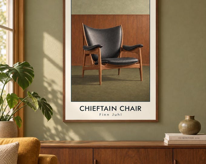 Chieftain Chair Art Print, Finn Juhl Furniture Poster, A2 Digital Download — presentación de la obra