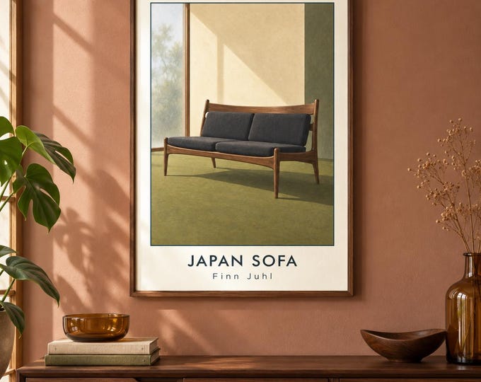 Japan Sofa Art Print, Finn Juhl Furniture Poster, A2 Digital Download — presentación de la obra