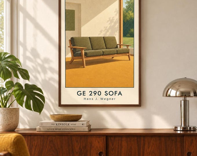 GE 290 Sofa Art Print, Hans J. Wegner Furniture Poster, A2 Digital Download — presentación de la obra