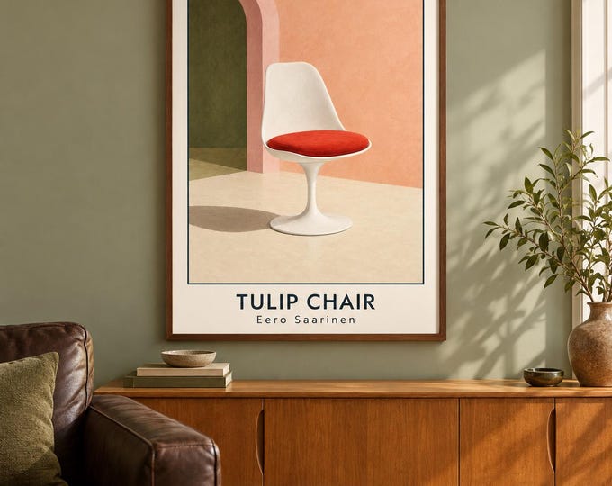 Tulip Chair Art Print, Eero Saarinen Furniture Poster, A2 Digital Download — presentación de la obra