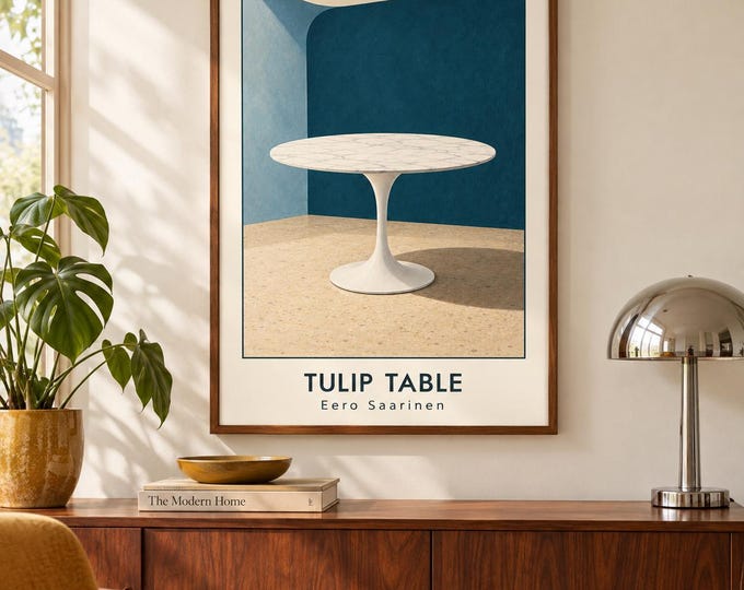 Tulip Table Art Print, Eero Saarinen Furniture Poster, A2 Digital Download — presentación de la obra