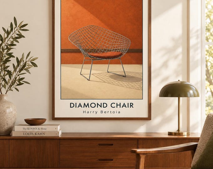 Diamond Chair Art Print, Harry Bertoia Furniture Poster, A2 Digital Download — presentación de la obra