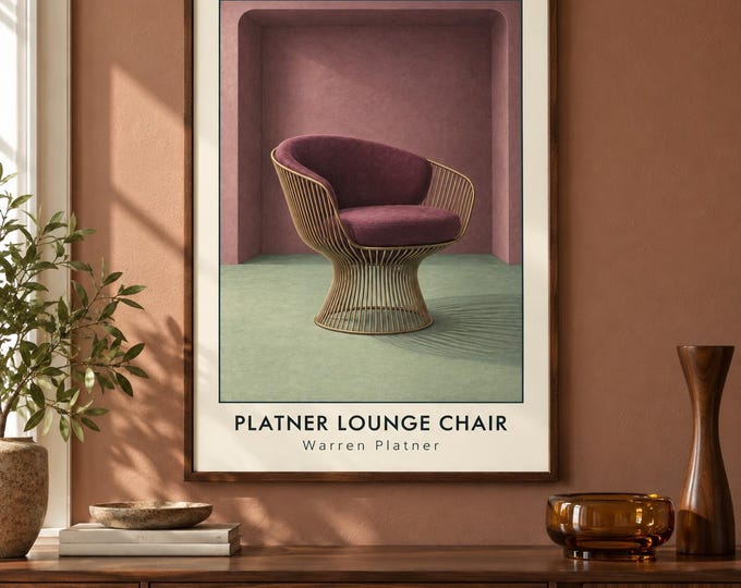 Platner Lounge Chair Art Print, Warren Platner Furniture Poster, A2 Digital Download — presentación de la obra