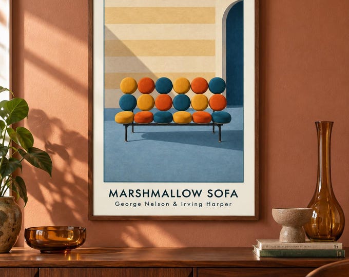 Marshmallow Sofa Art Print, George Nelson and Irving Harper Furniture Poster, A2 Digital Download — presentación de la obra