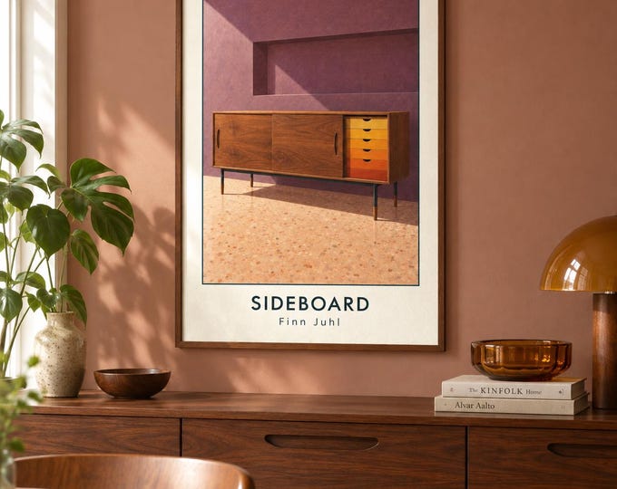 Sideboard Art Print, Finn Juhl Furniture Poster, A2 Digital Download — presentación de la obra