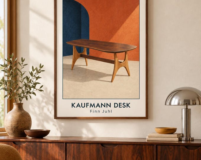 Kaufmann Desk Art Print, Finn Juhl Furniture Poster, A2 Digital Download — presentación de la obra