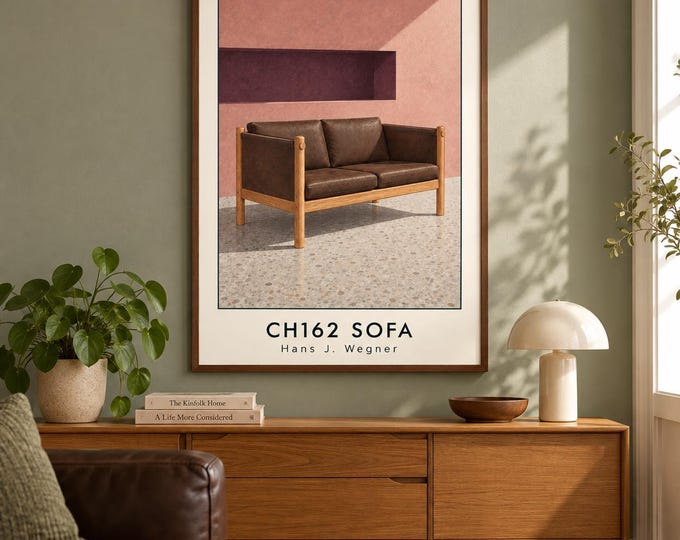 CH162 Sofa Art Print, Hans J. Wegner Furniture Poster, A2 Digital Download — presentación de la obra