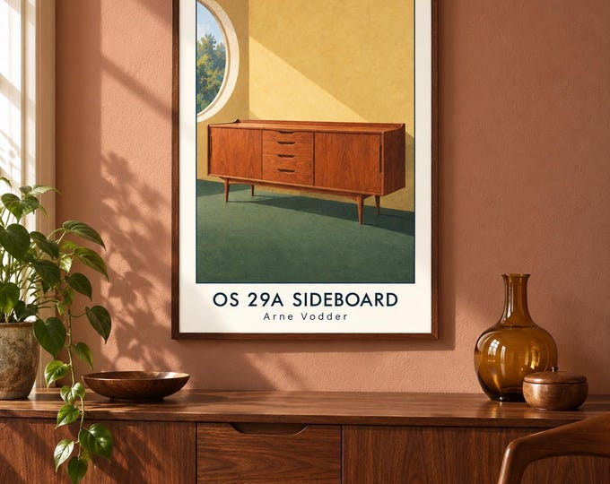 OS 29A Sideboard Art Print, Arne Vodder Furniture Poster, A2 Digital Download — presentación de la obra