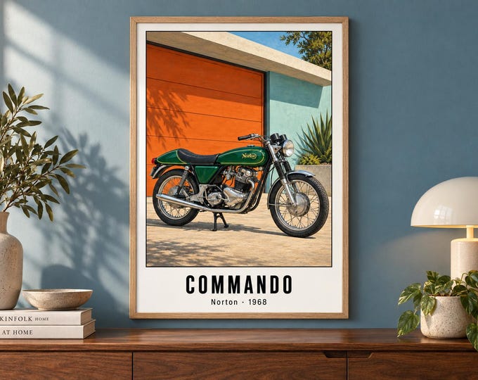 Norton Commando Motorcycle Art Print, Retro Poster, Two A2 Digital Versions — presentación de la obra