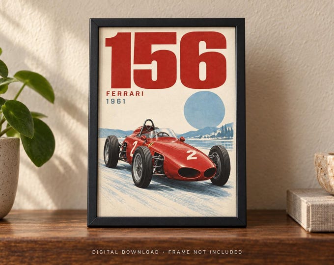 FERRARI 156 1961 Retro Racing Car Poster, A2 Print, Digital JPG — presentación de la obra