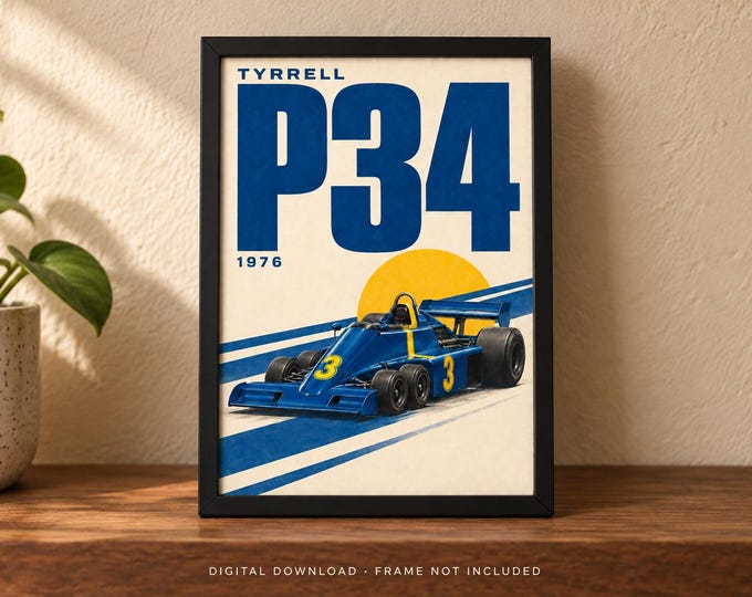 TYRRELL P34 1976 Retro Racing Car Poster, A2 Print, Digital JPG — presentación de la obra