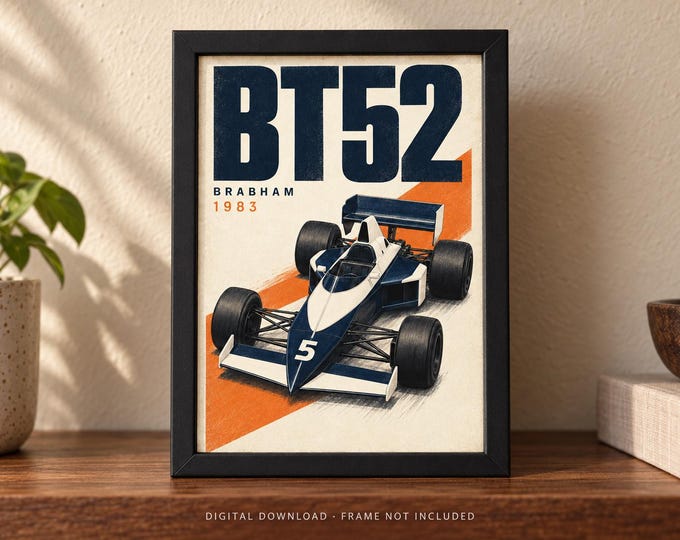 BRABHAM BT52 1983 Retro Racing Car Poster, A2 Print, Digital JPG — presentación de la obra