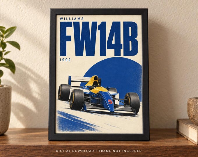 WILLIAMS FW14B 1992 Retro Racing Car Poster, A2 Print, Digital JPG — presentación de la obra