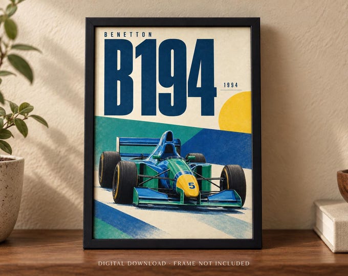 BENETTON B194 1994 Retro Racing Car Poster, A2 Print, Digital JPG — presentación de la obra