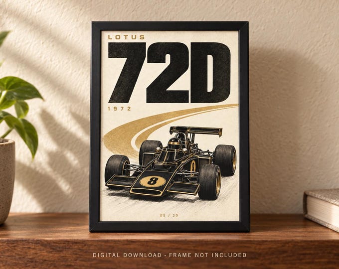 LOTUS 72D 1972 Retro Racing Car Poster, A2 Print, Digital JPG — presentación de la obra