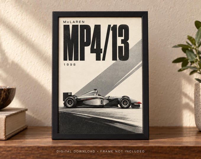 McLAREN MP4/13 1998 Retro Racing Car Poster, A2 Print, Digital JPG — presentación de la obra