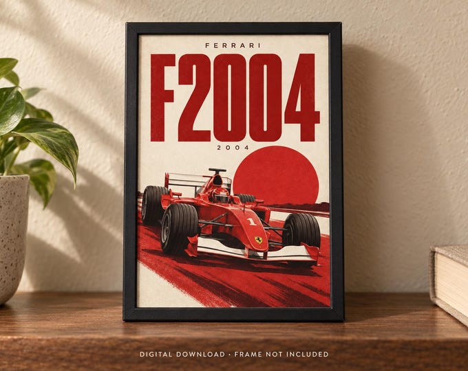FERRARI F2004 2004 Retro Racing Car Poster, A2 Print, Digital JPG — presentación de la obra