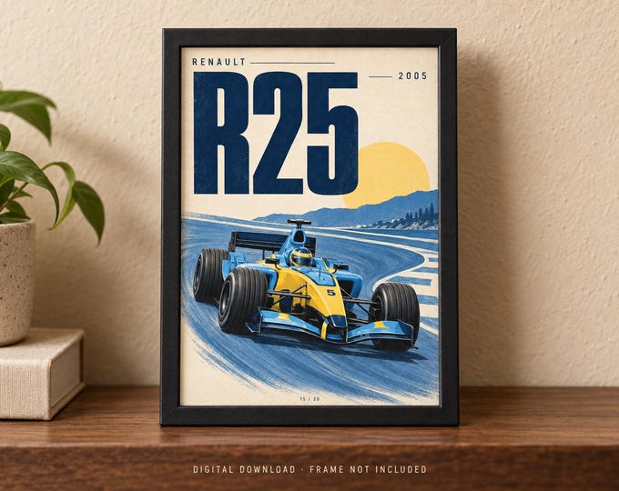 RENAULT R25 2005 Retro Racing Car Poster, A2 Print, Digital JPG — presentación de la obra