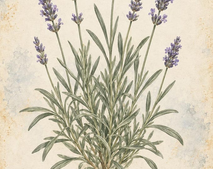 Lavender Botanical Print, Lavanda Herbarium Art, English & Spanish Plant Poster, Digital Download — presentación de la obra