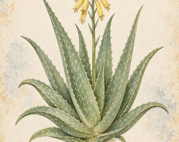 Aloe Vera Botanical Print, Aloe vera Herbarium Art, English & Spanish Plant Poster, Digital Download — presentación de la obra