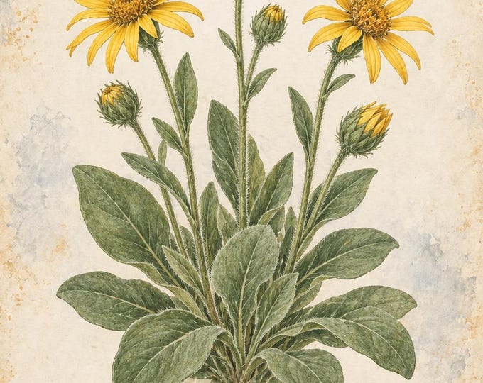 Arnica Botanical Print, Árnica Herbarium Art, English & Spanish Plant Poster, Digital Download — presentación de la obra
