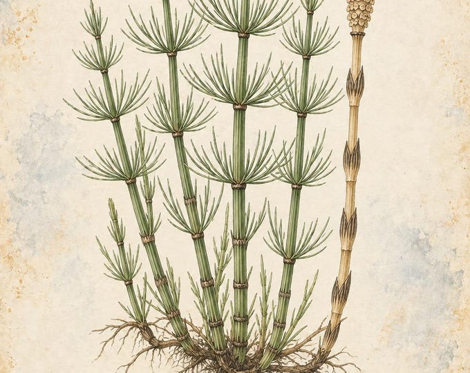 Horsetail Botanical Print, Cola de caballo Herbarium Art, English & Spanish Plant Poster, Digital Download — presentación de la obra
