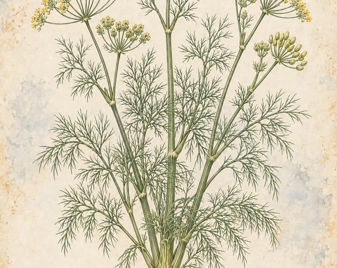 Fennel Botanical Print, Hinojo Herbarium Art, English & Spanish Plant Poster, Digital Download — presentación de la obra