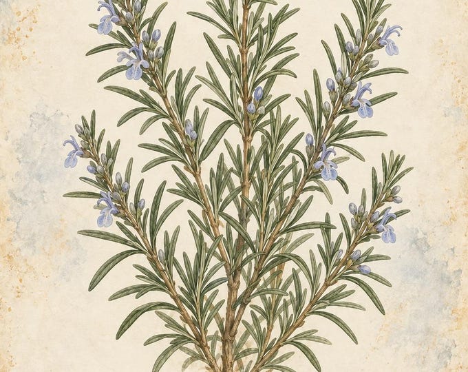 Rosemary Botanical Print, Romero Herbarium Art, English & Spanish Plant Poster, Digital Download — presentación de la obra