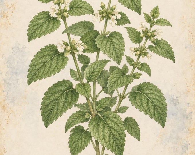 Lemon Balm Botanical Print, Melisa Herbarium Art, English & Spanish Plant Poster, Digital Download — presentación de la obra