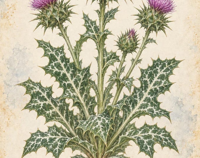Milk Thistle Botanical Print, Cardo mariano Herbarium Art, English & Spanish Plant Poster, Digital Download — presentación de la obra