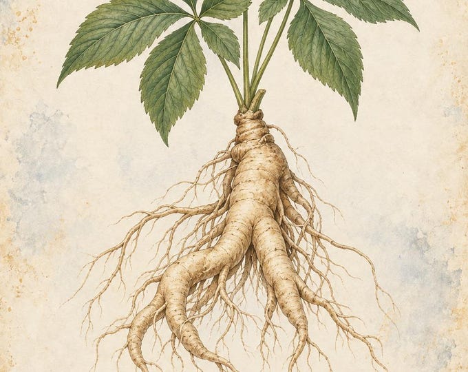 Ginseng Botanical Print, Ginseng Herbarium Art, English & Spanish Plant Poster, Digital Download — presentación de la obra